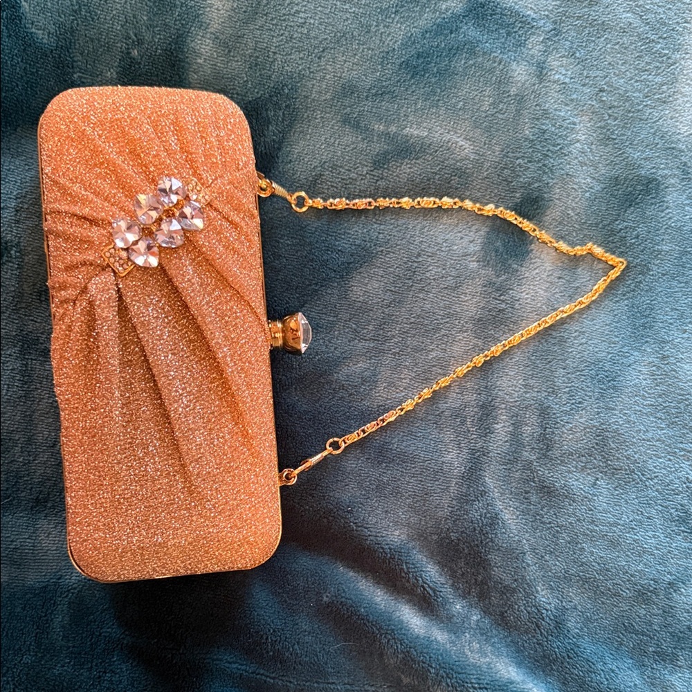 Shimmering Gold Evening Clutch with Crystal Detail